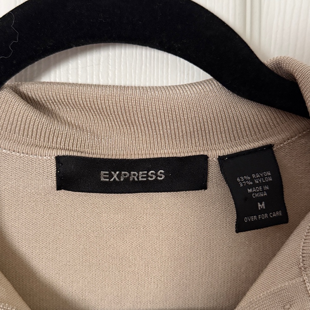 Express Beige collared, lightweight, three-quarter sleeve top, medium - Picture 2 of 4